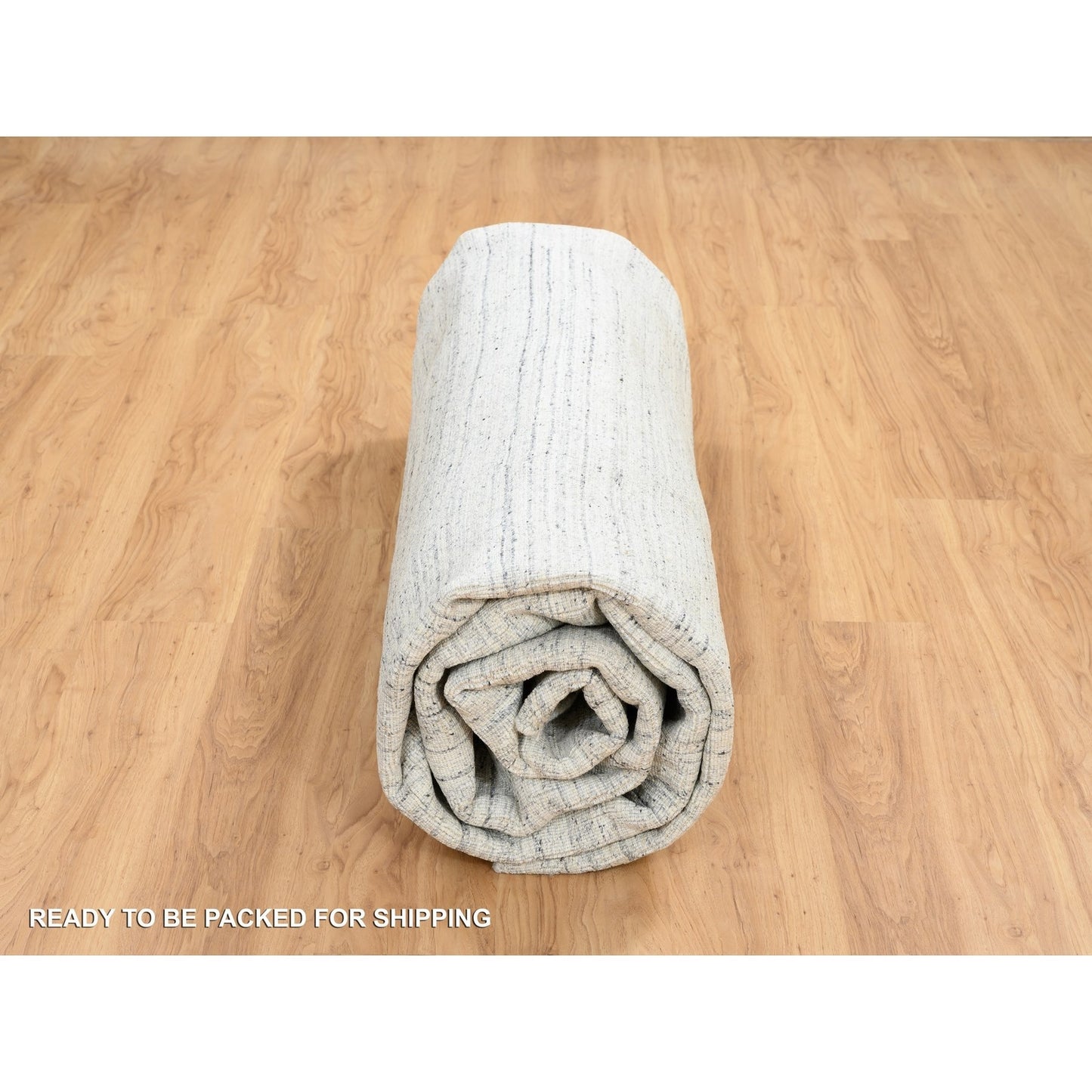 11'10"X11'10" Ivory Modern Striae Design Pure Wool Hand Loomed Round Rug
