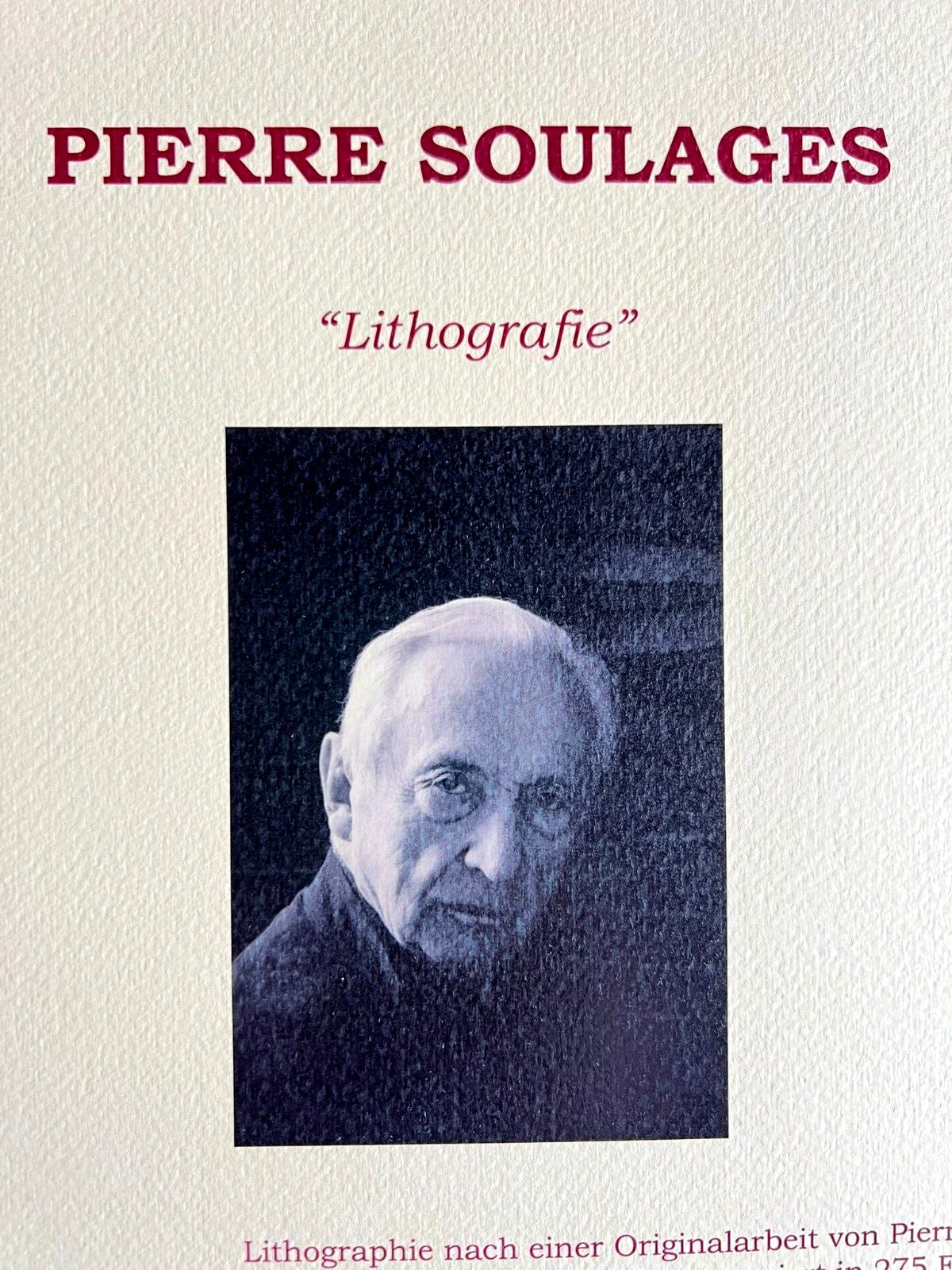 Pierre Soulages Coa Signed Op And Numbered In