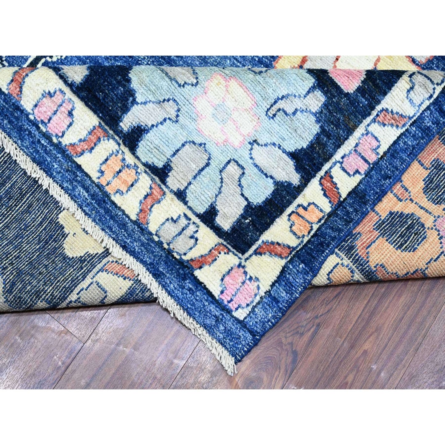 10'X13'9" Sapphire Blue Wool Hand Knotted Afghan Angora Oushak Rug