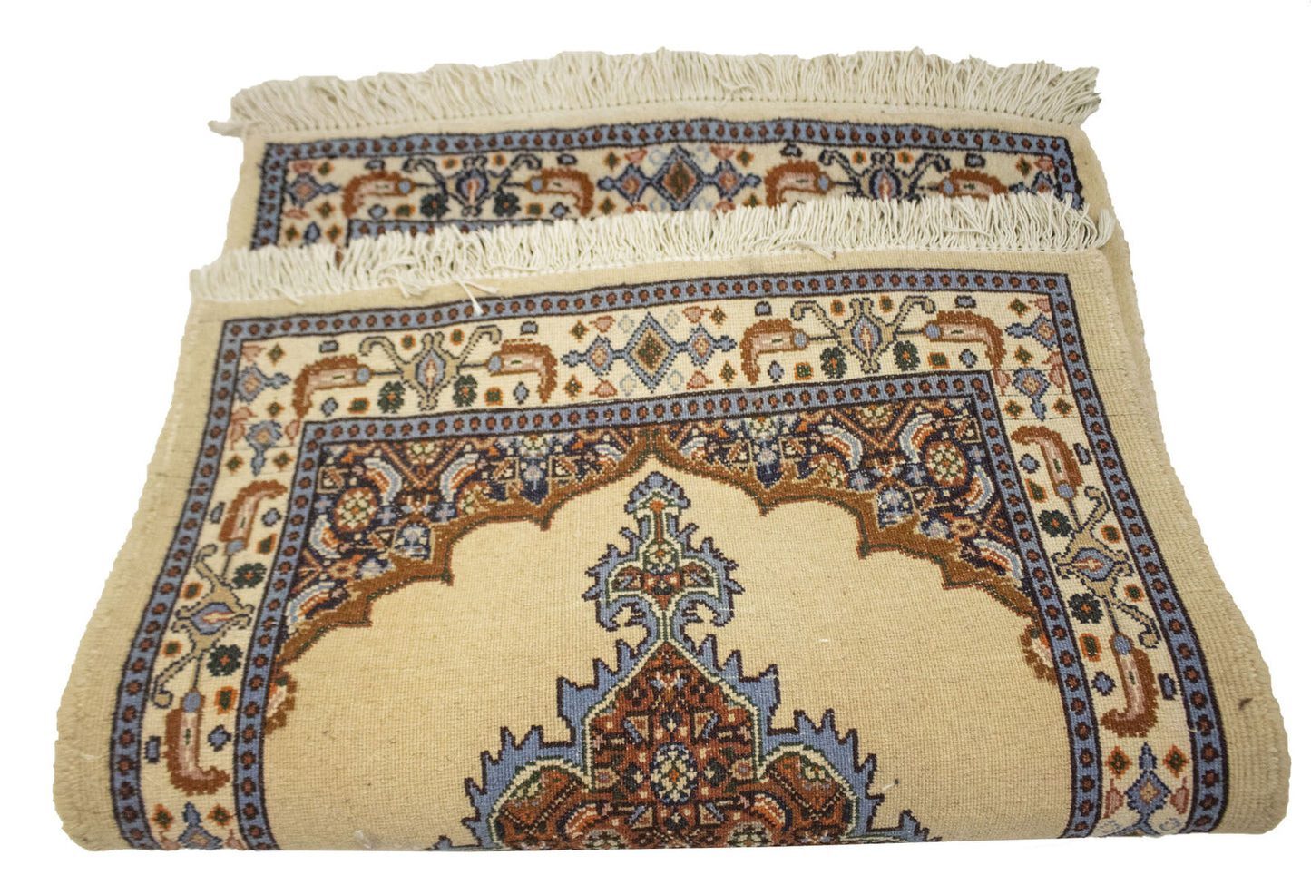 Hand-Knotted Vintage Oriental Rug Cream Floral