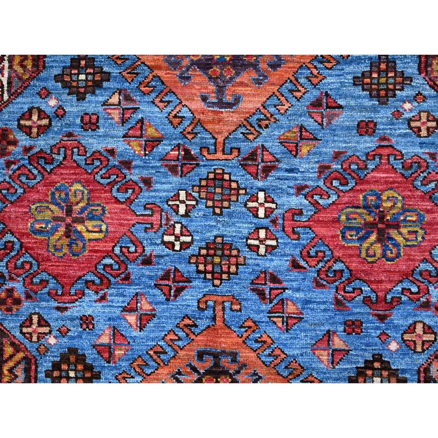 5'10"X9' Azure Blue Hand Knotted Shiny Wool Turkish Knot Striped Rug