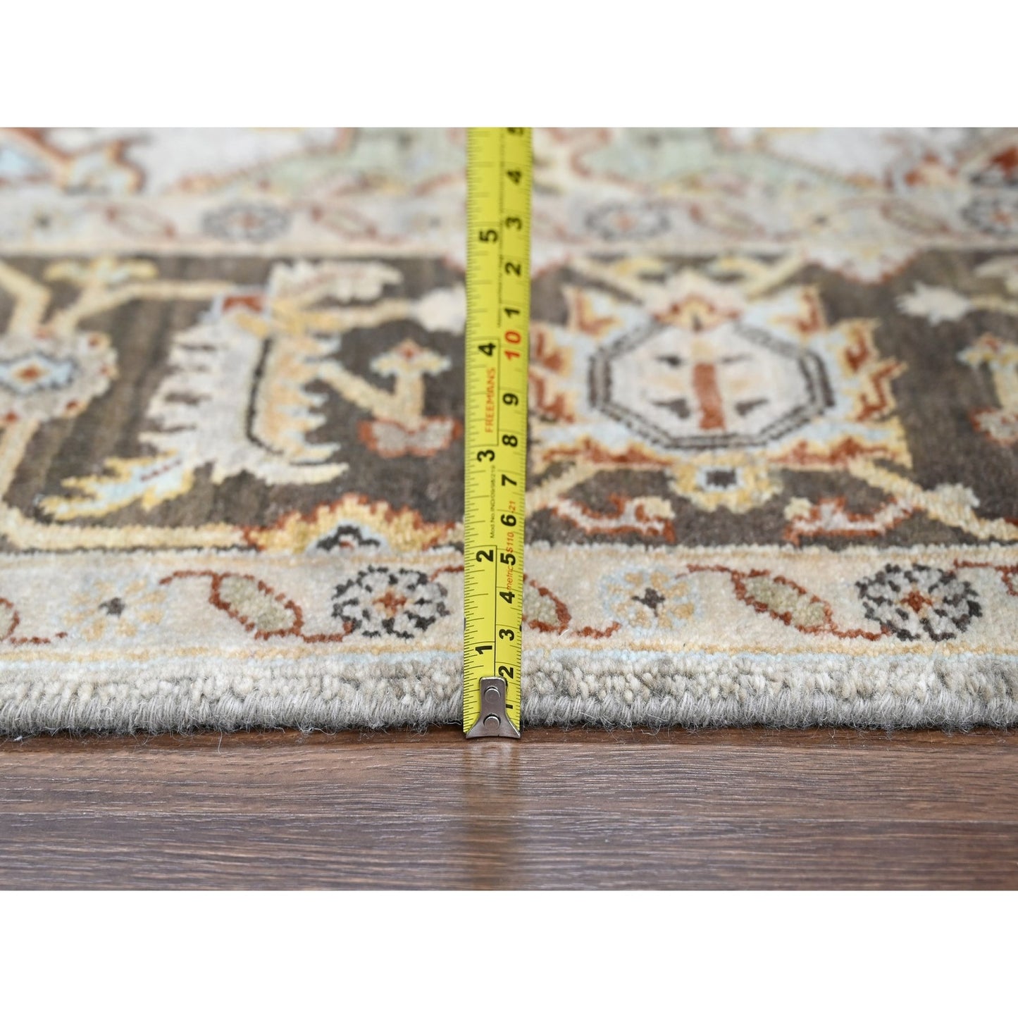 6'1"X11'10" Beige And Brown Karajeh Design Hand Knotted Wool Oriental Rug