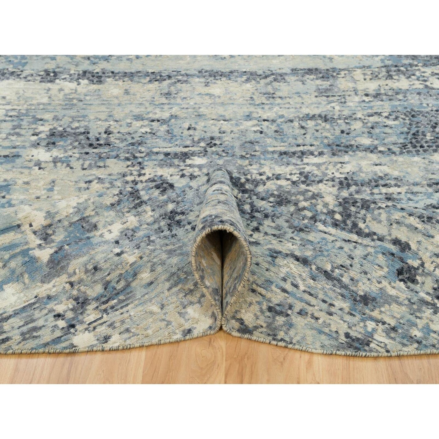9'X9' Power Gray Wool And Silk Hand Knotted Mosaic Round Oriental Rug