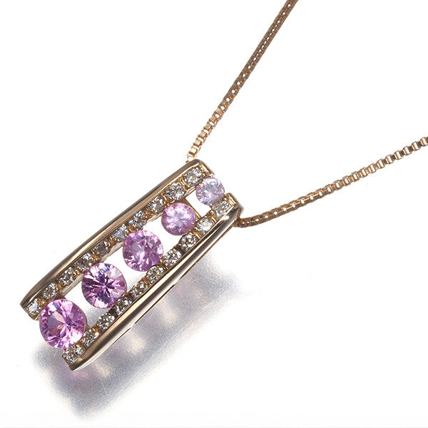 Pink Sapphire 0.39ct Diamond 0.12ct Necklace 18K
