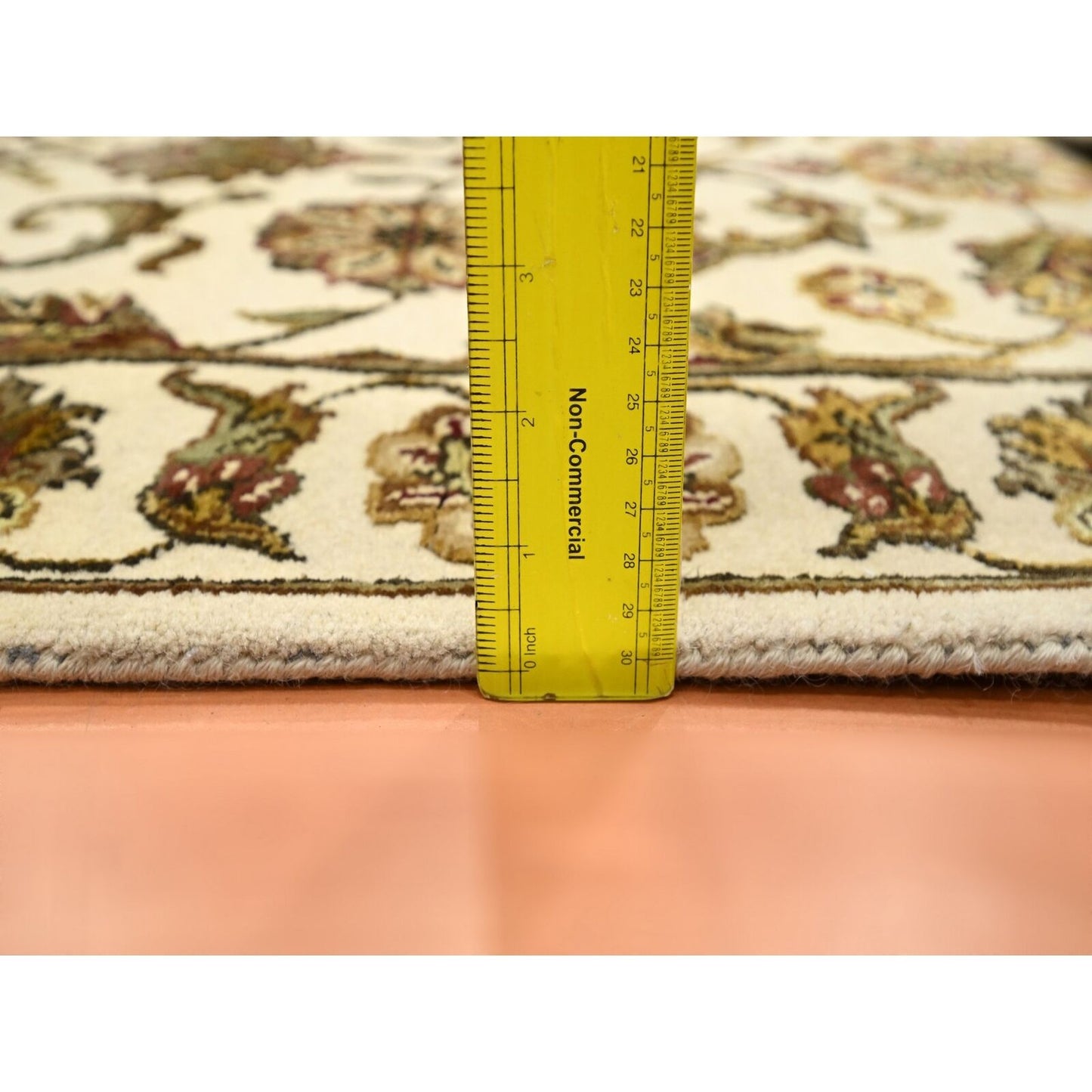2'7"X8'3" White Rajasthan Leaf Design Hand Knotted Wool & Silk Runner Rug