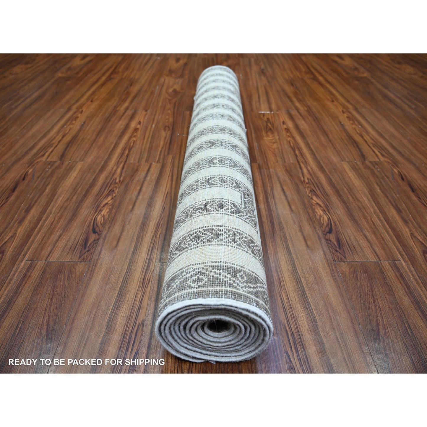 4'X11'8" Taupe Brown Hand Knotted Wool Fine Peshawar Runner Oriental Rug