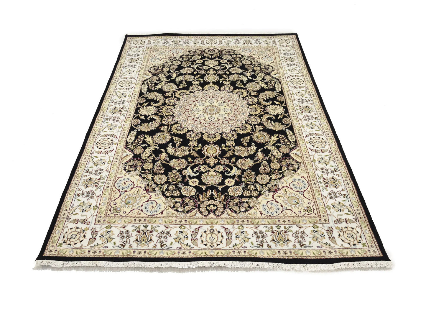 Indo-Nain Oriental Rug 6X9 Ft Black Floral