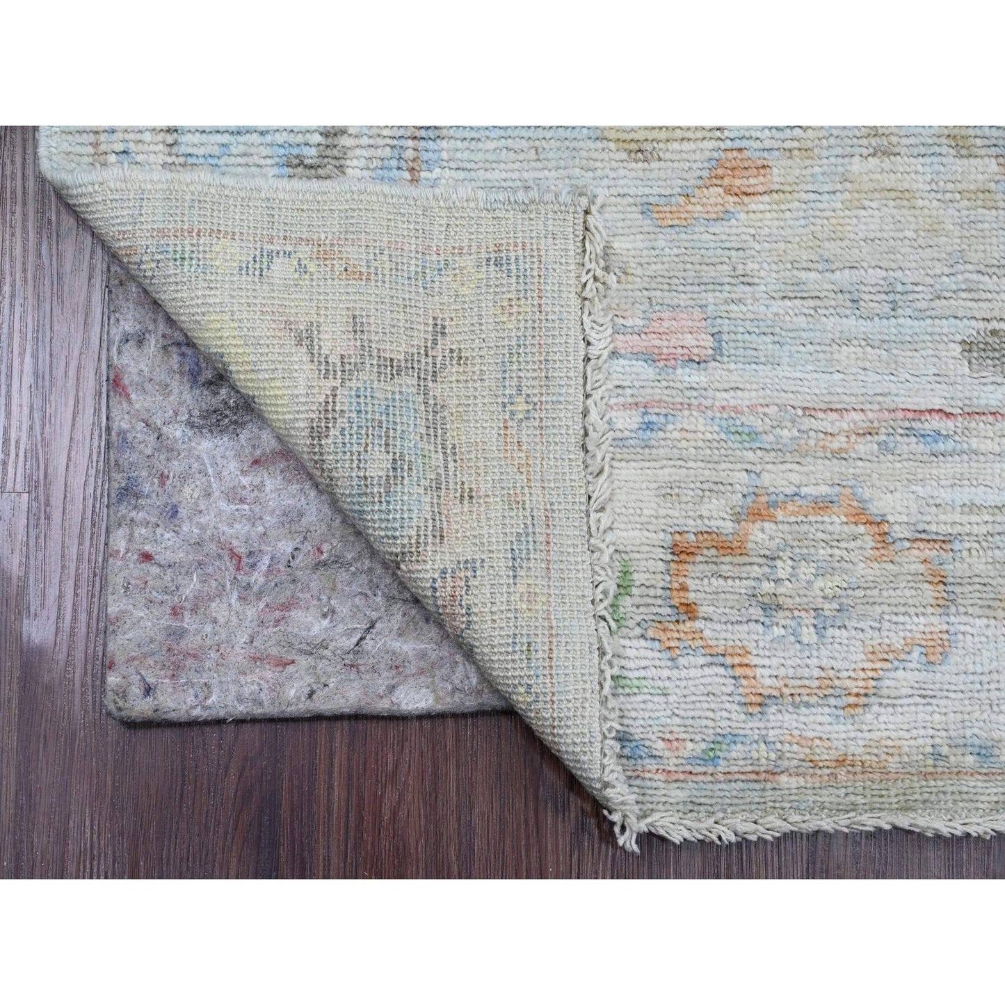 3'1"X10' Gray Hand Knotted Angora Oushak Leaf Design Pure Wool Runner Rug