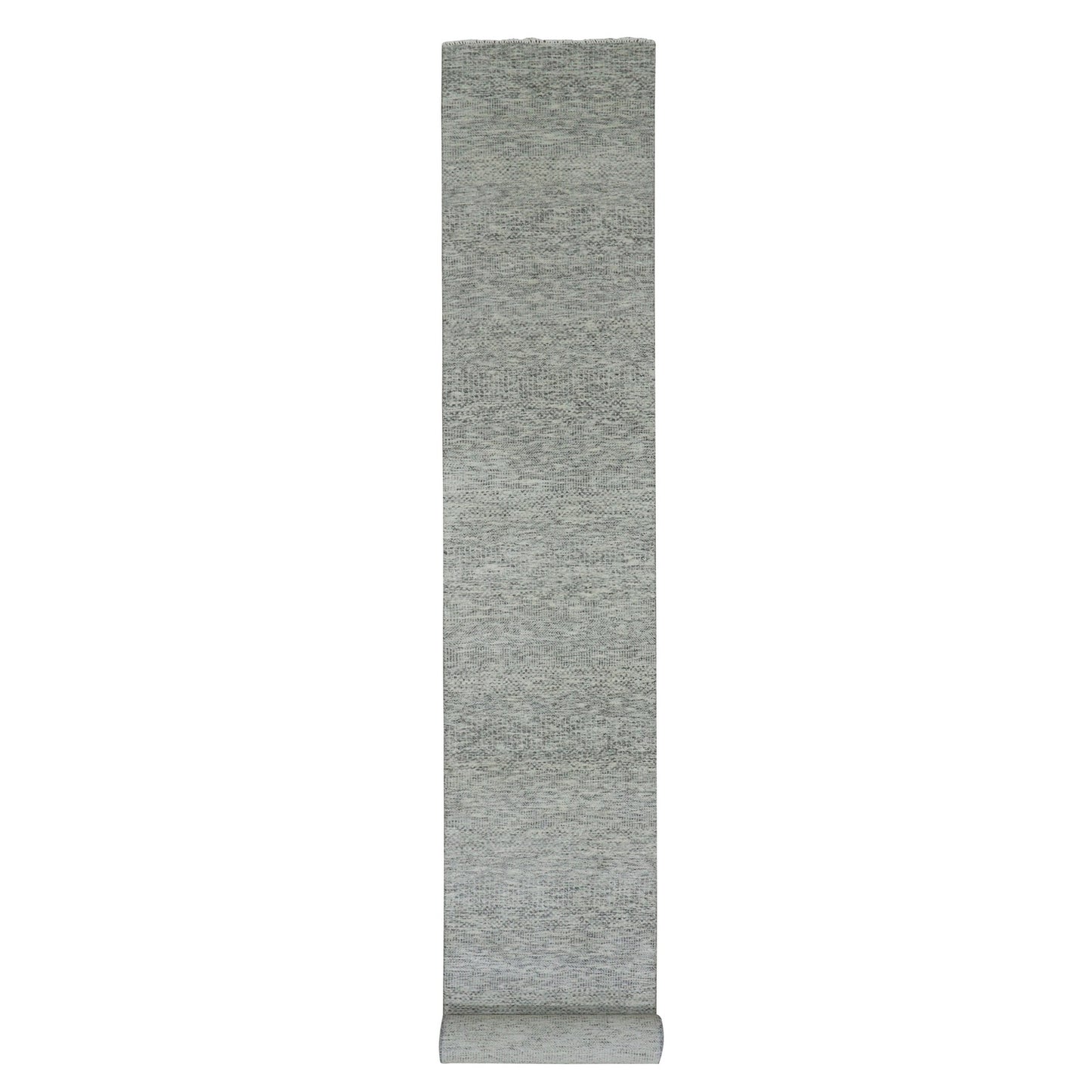 2'6"X18'5" Gray Hand Knotted Pure Undyed Wool Xl Runner Grass Design Rug