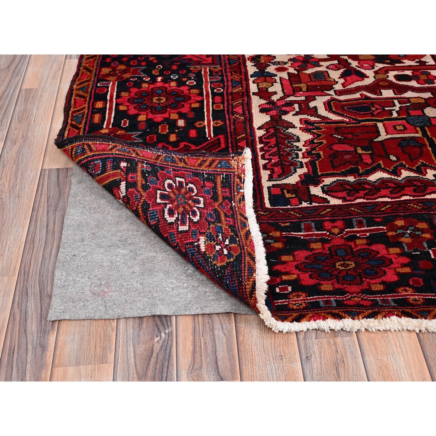 9'7"X12'6" Dutch Tulip Red Semi Antique Hand Knotted Heris Shiny Wool Rug