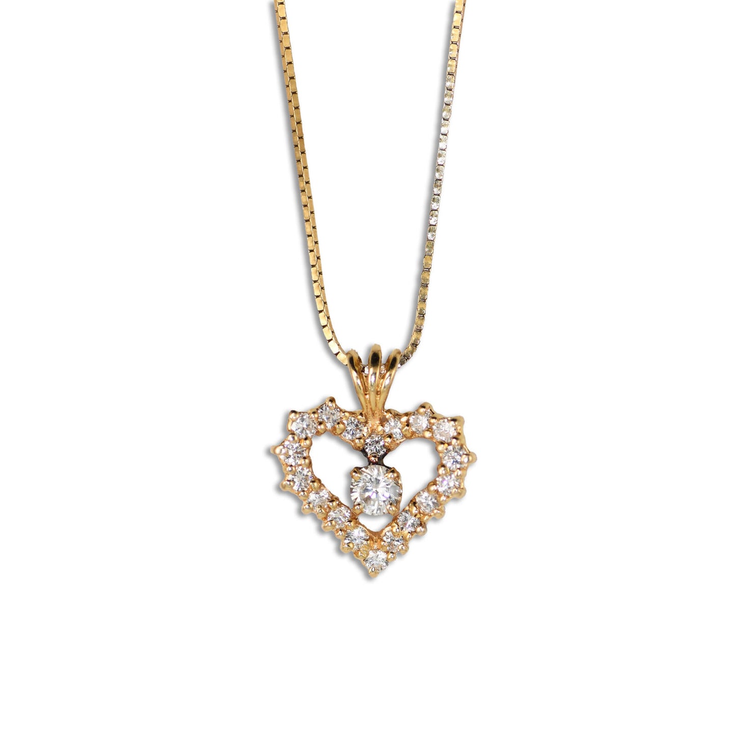 14K Yellow Gold Diamond Heart Pendant Necklace