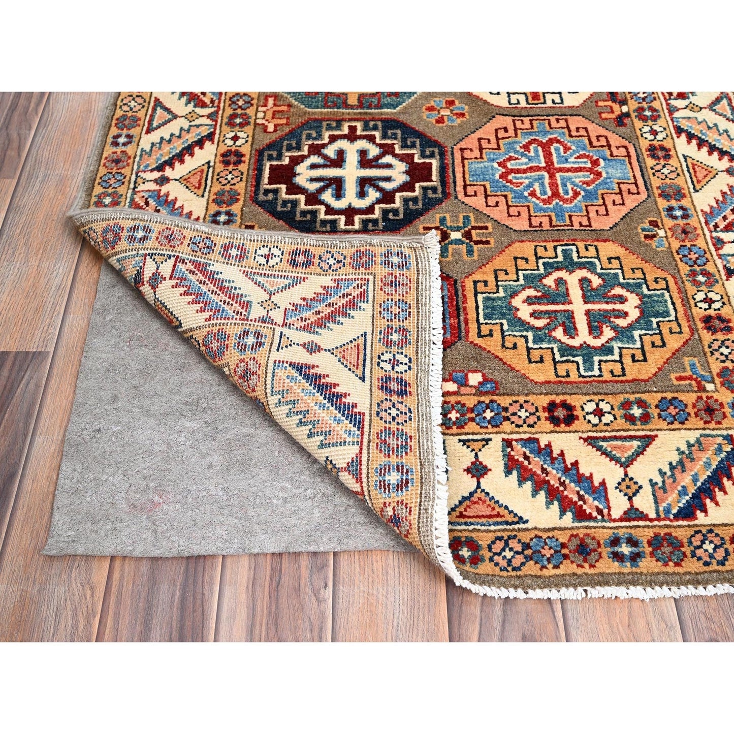 2'10"X9'9" Gray Hand Knotted Special Kazak Pure Wool Wide Runner Rug