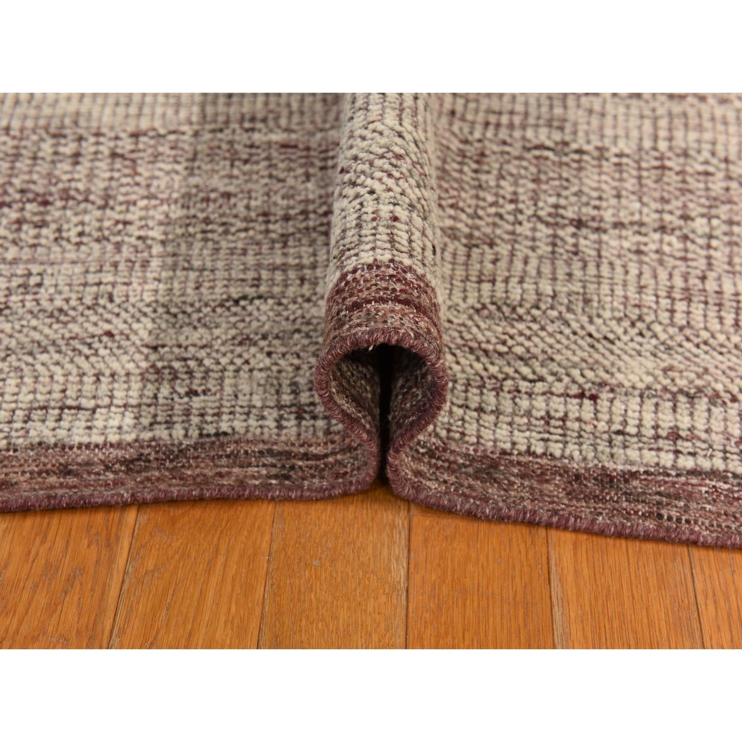 10'X14' Wine Red Plain And Natural Design Oxidized Wool Hand Knotted Rug