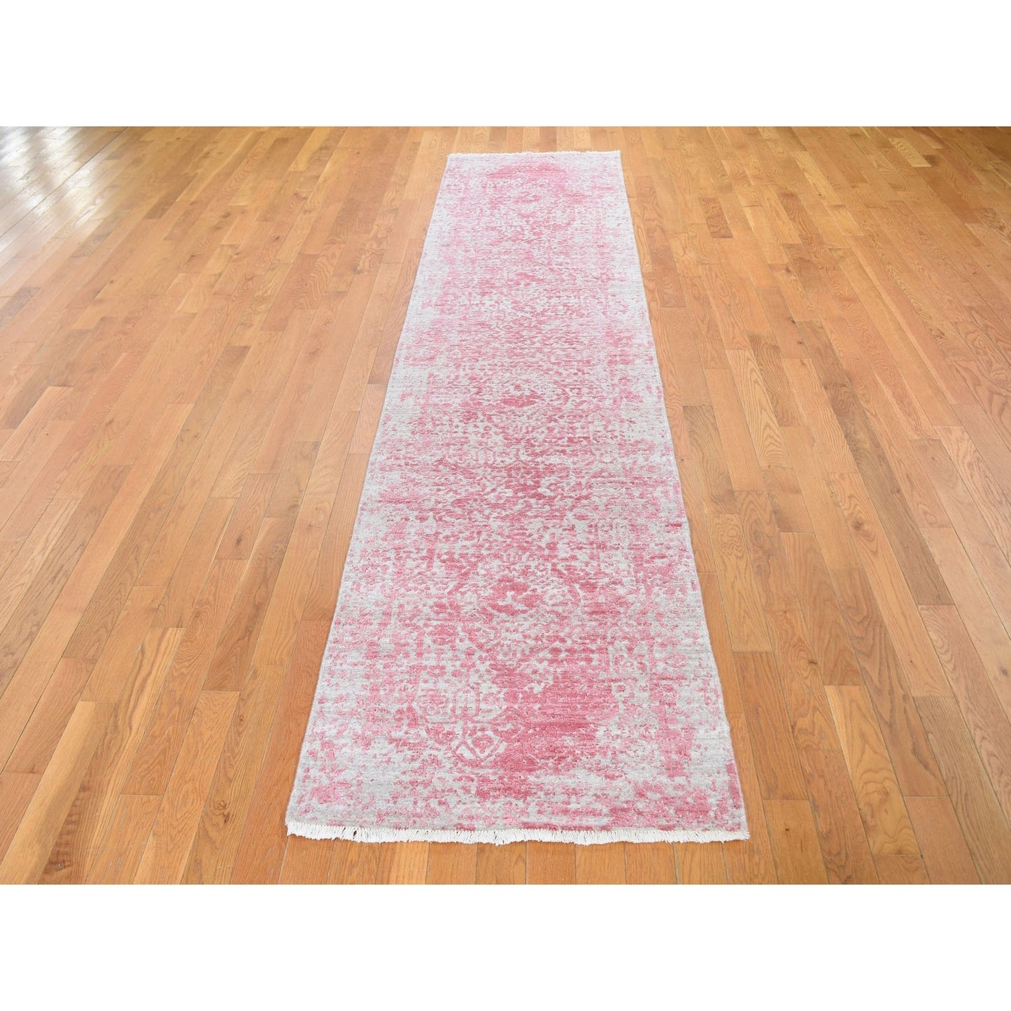 2'8"X11'10" Broken Farsian Design Runner Tone On Tone Wool And Silk Rug