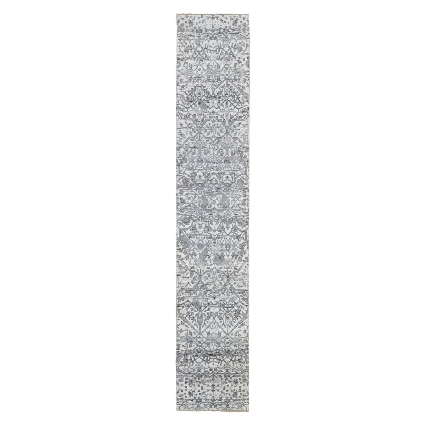 2'7"X14'1" Ivory Oushak Hand Knotted Natural Wool Runner Rug