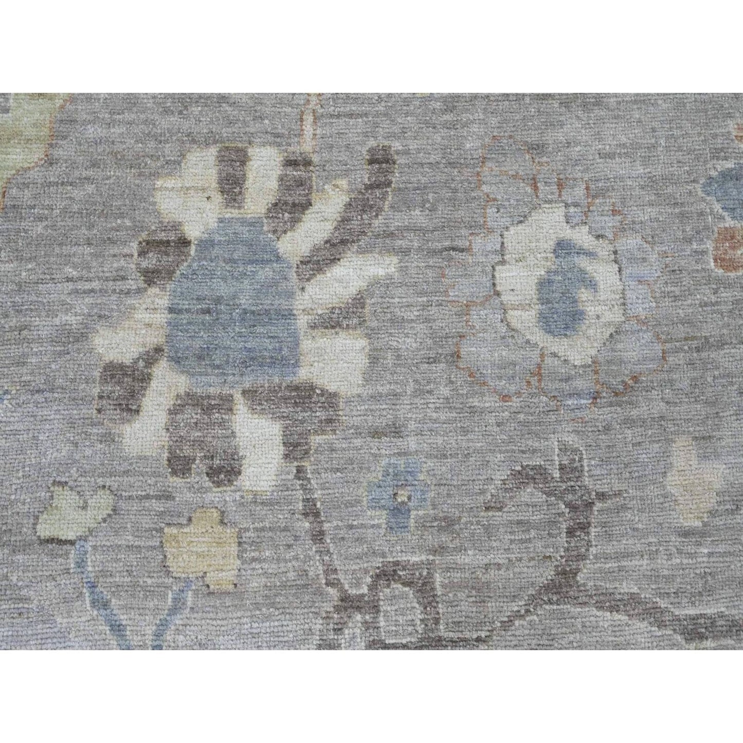 9'10"X13'6" Gray Afghan Angora Oushak Leaf Design Hand Knotted Wool Rug