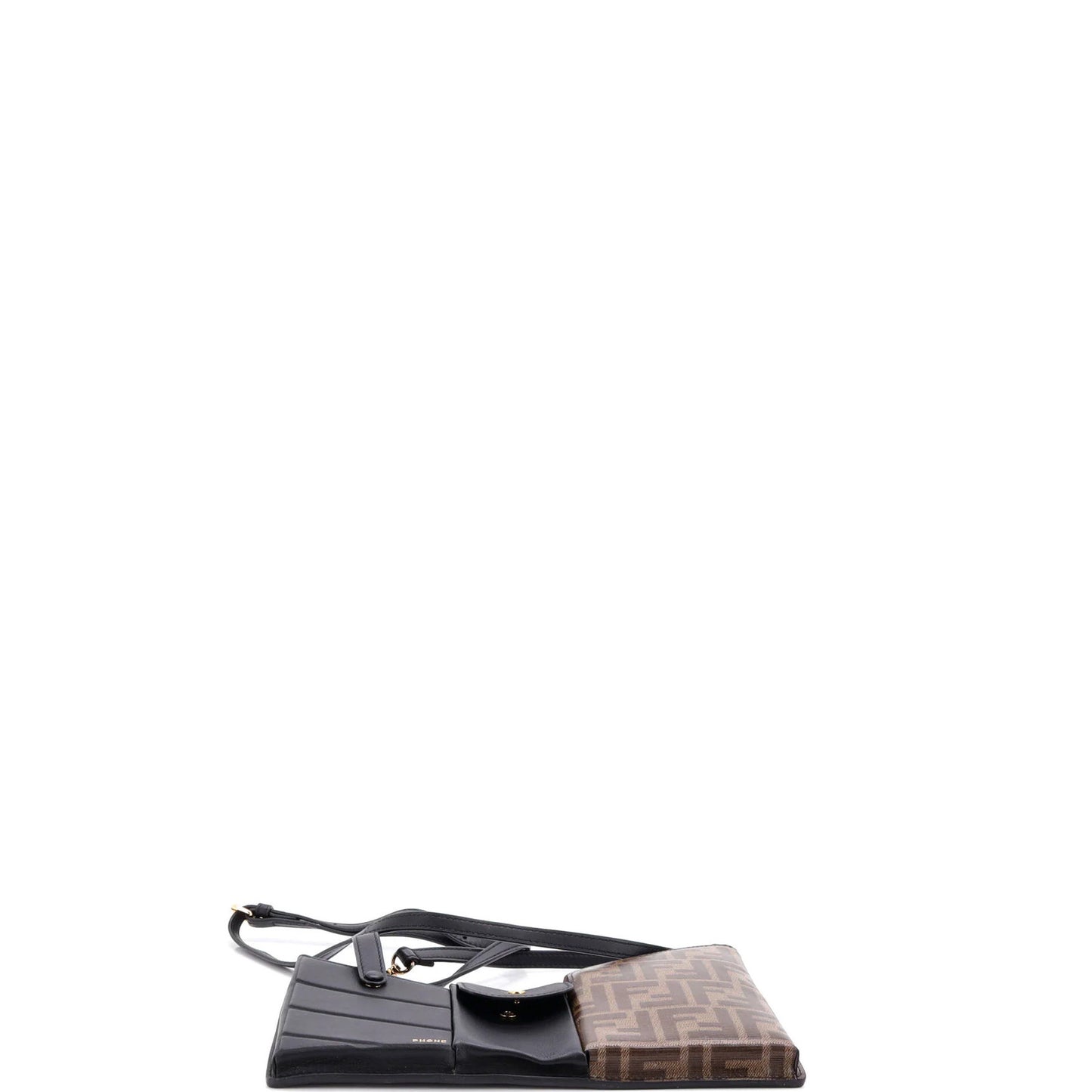 Fendi Bustine 3 Pockets Crossbody Bag Leather And Zucca Coated Canvas Mini
