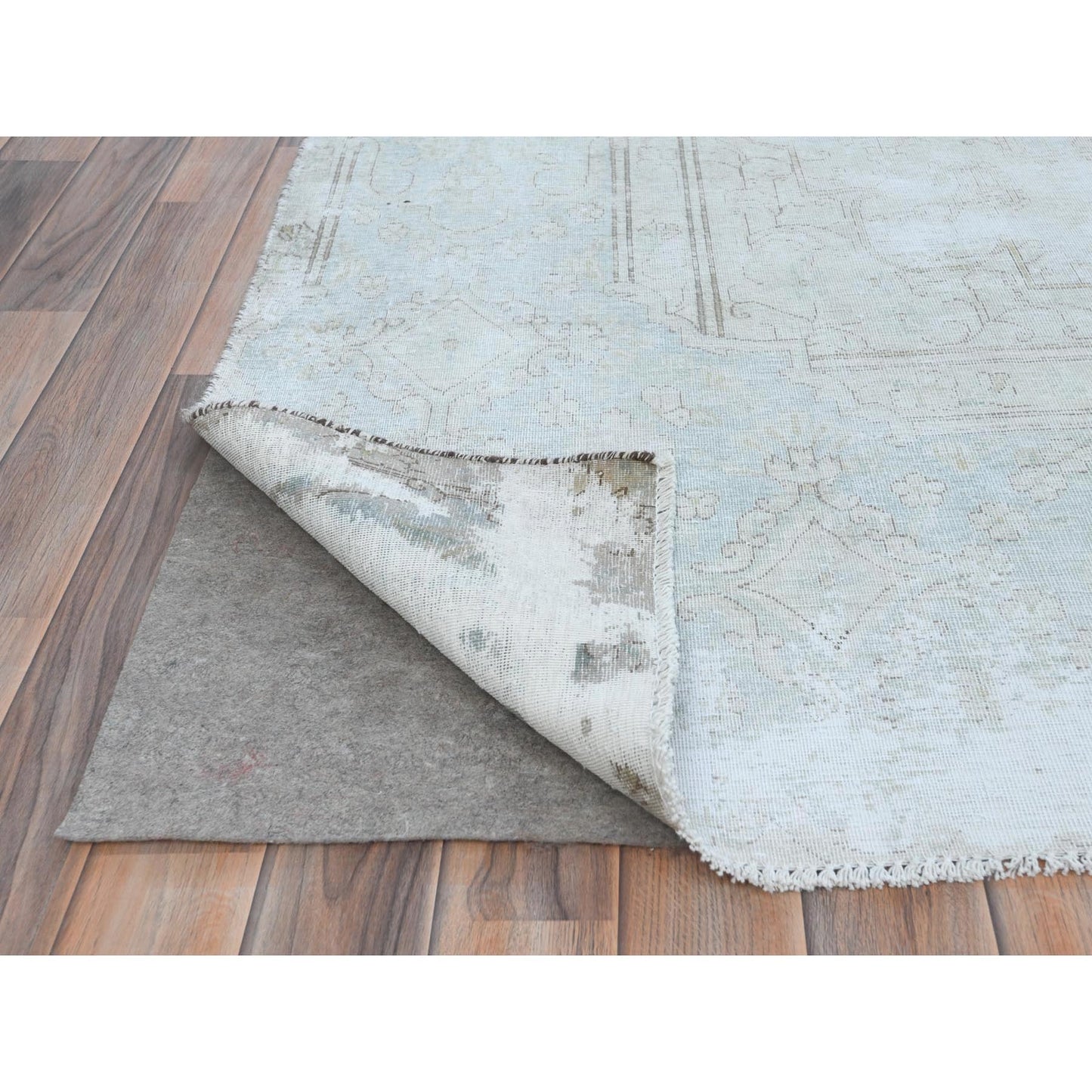 9'8"X12'10" Beige Hand Knotted Wool Distressed Vintage Farsian Karman Rug