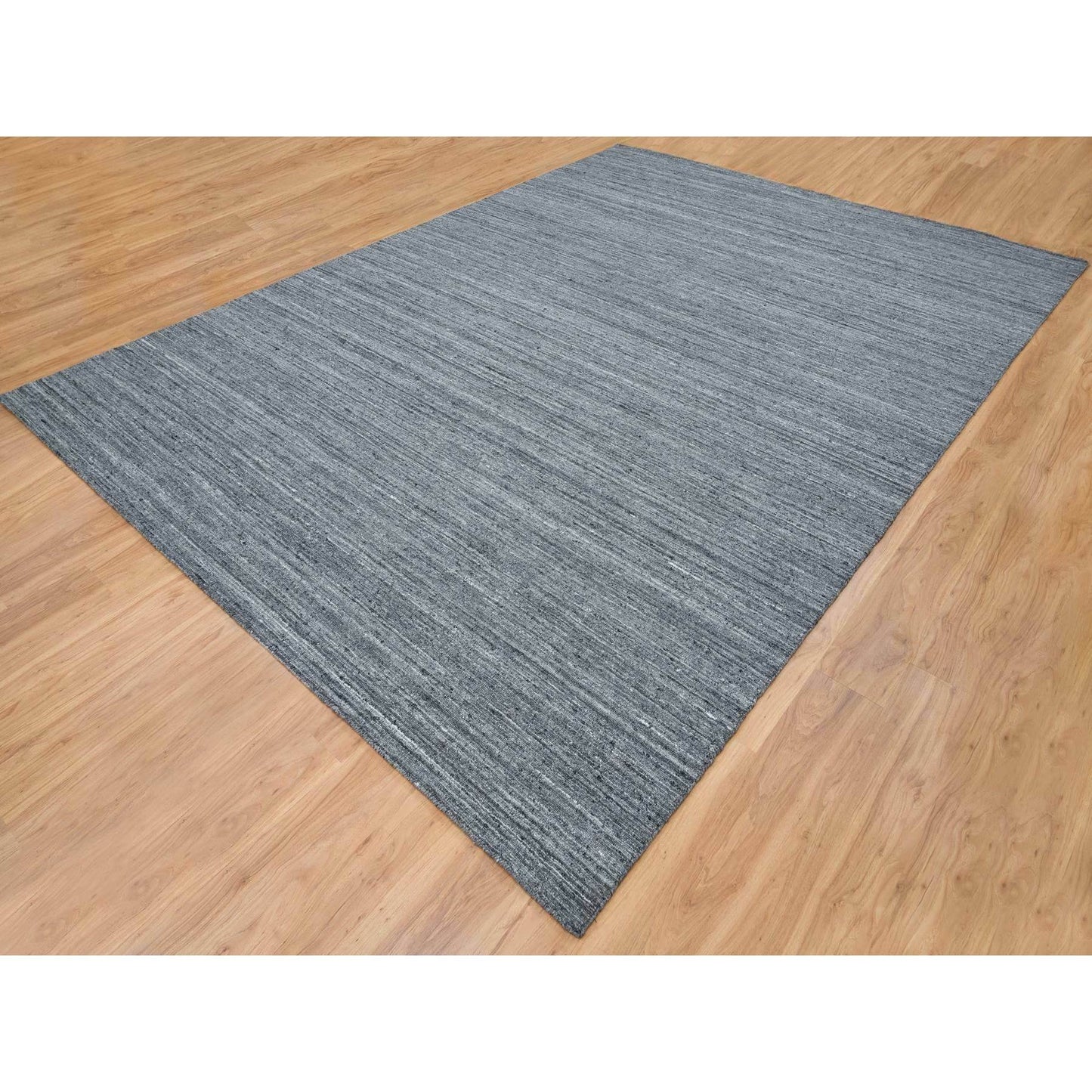 10'3"X14' Arsenic Gray Pure Wool Hand Loomed Modern Striae Design Rug