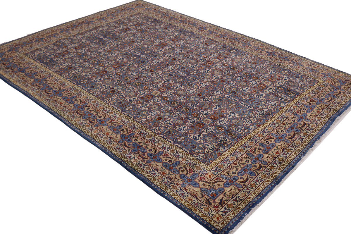 Vintage Blue Wool Oriental Rug Allover Floral