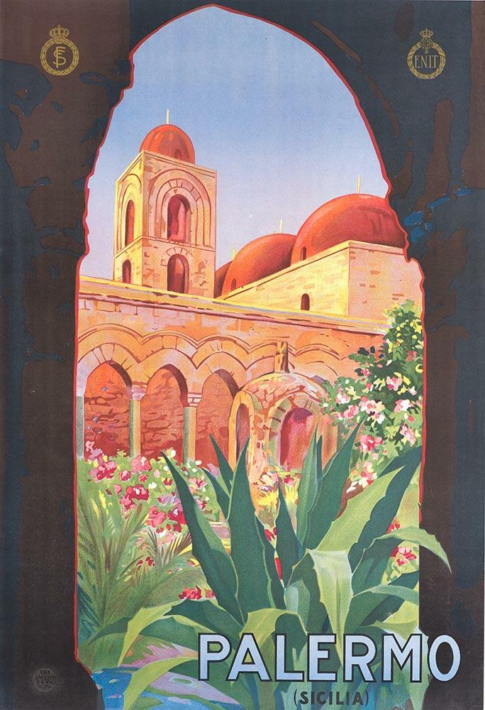 Palermo Sicily Travel 1930 Vintage Original Italian Poster Italian Railways Rare