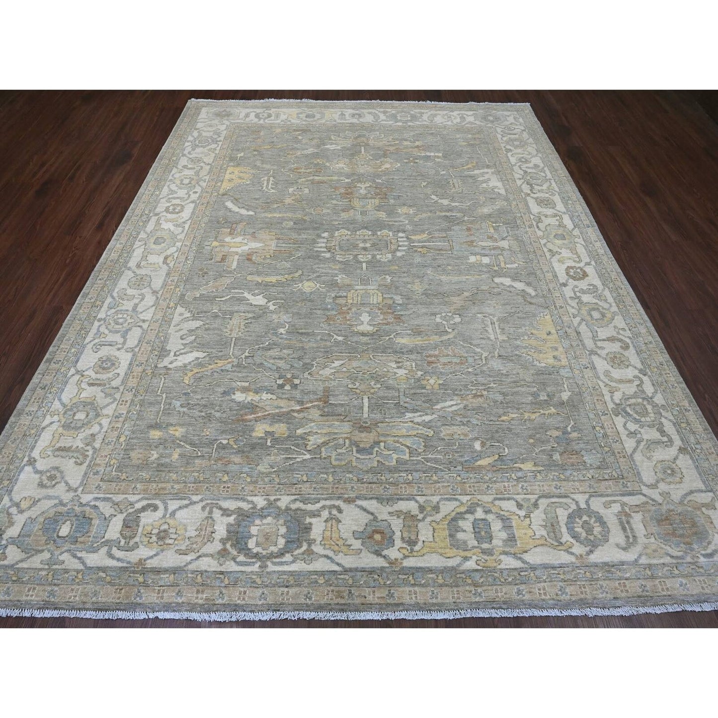 8'X10' Gray Peshawar Heris All Over Design Hand Knotted Wool Rug Oriental