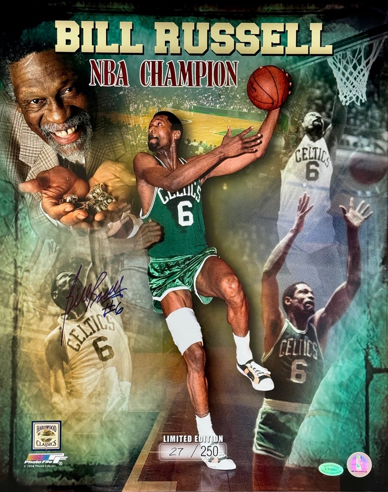 Bill Russell Autographed 16X20 Basketball Photo Le 27/250