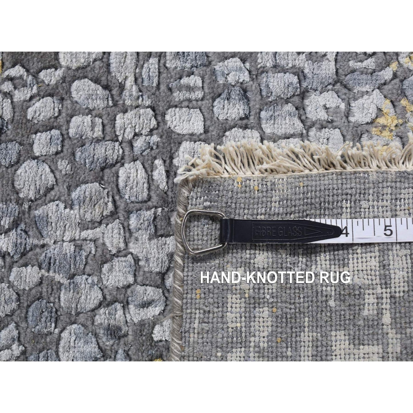 3'X8' Gray Zoroastrian Medallion Design Wool-Silk Runner Hand Knotted Rug