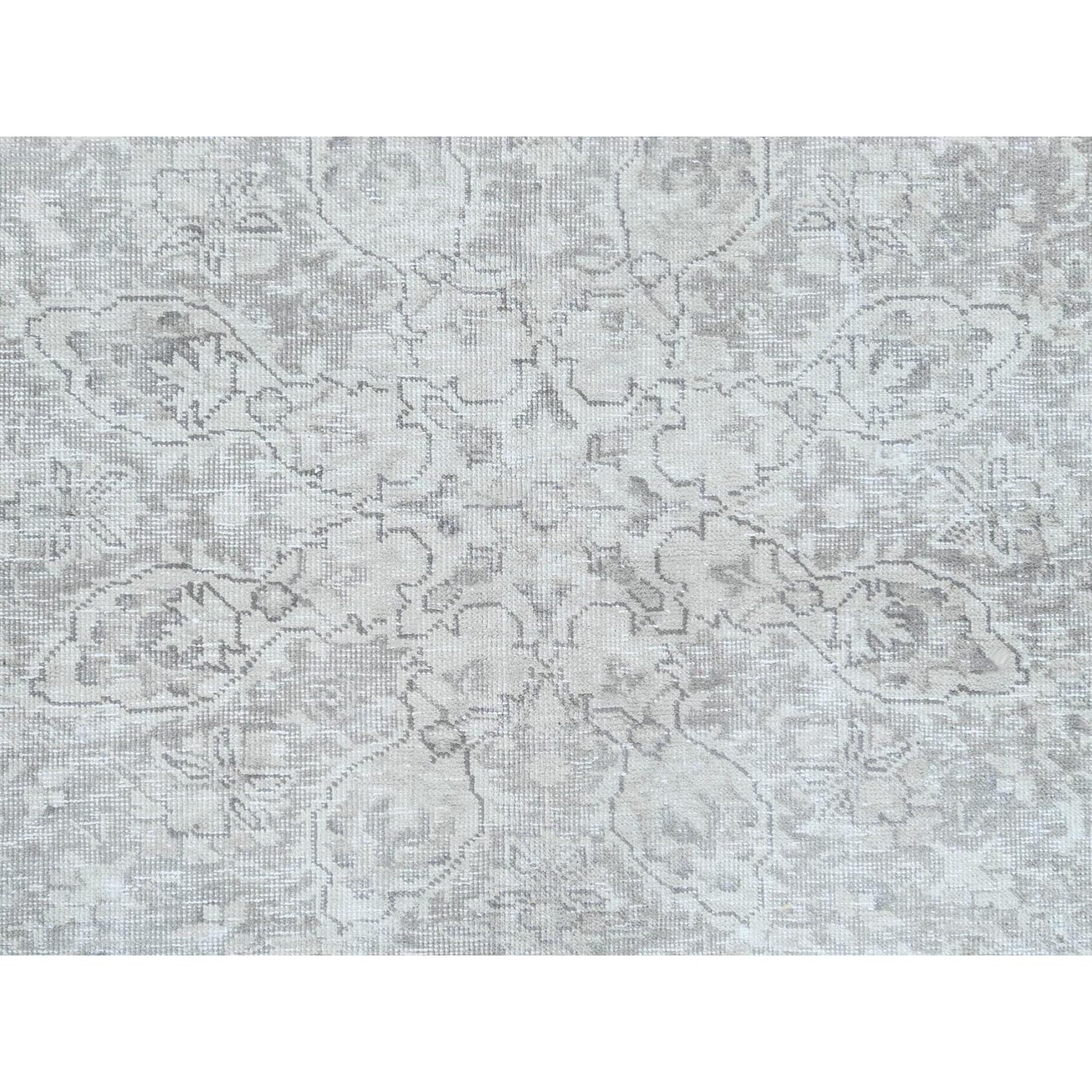 8'1"X11'2" Ivory Worn Wool Hand Knotted Vintage Farsian Tebraz Rug