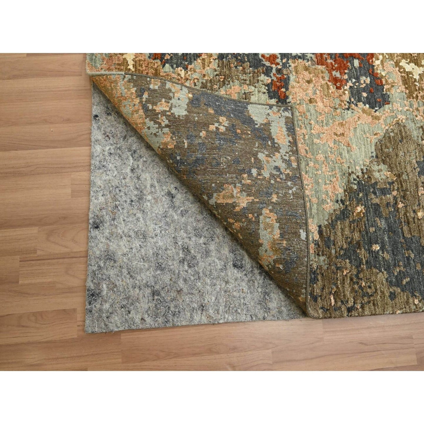 10'X13'10" Gray With Beige Abstract Design Pure Wool Hand Knotted Rug