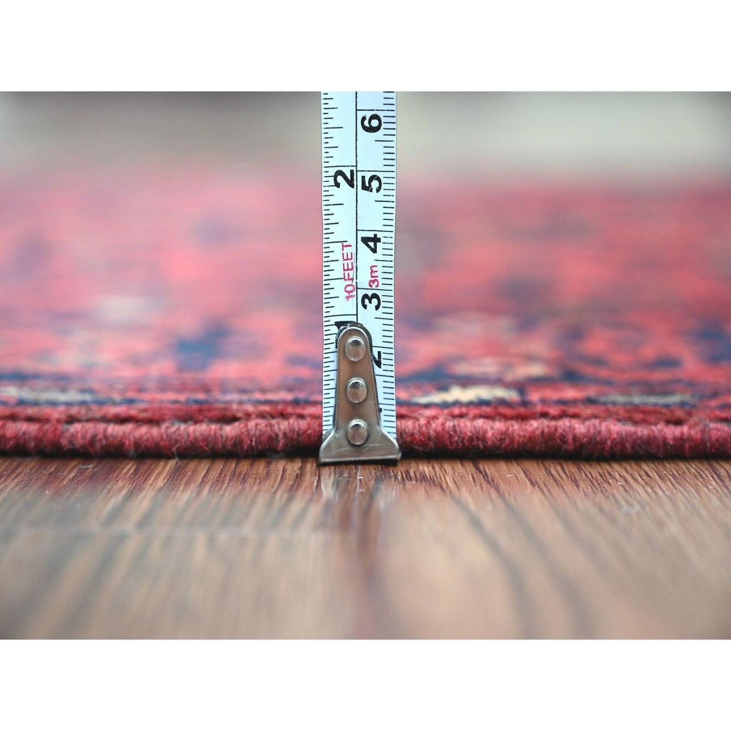 2'1"X7'9" Red Andkhoy Geometric Design Pure Wool Hand Knotted Runner Rug