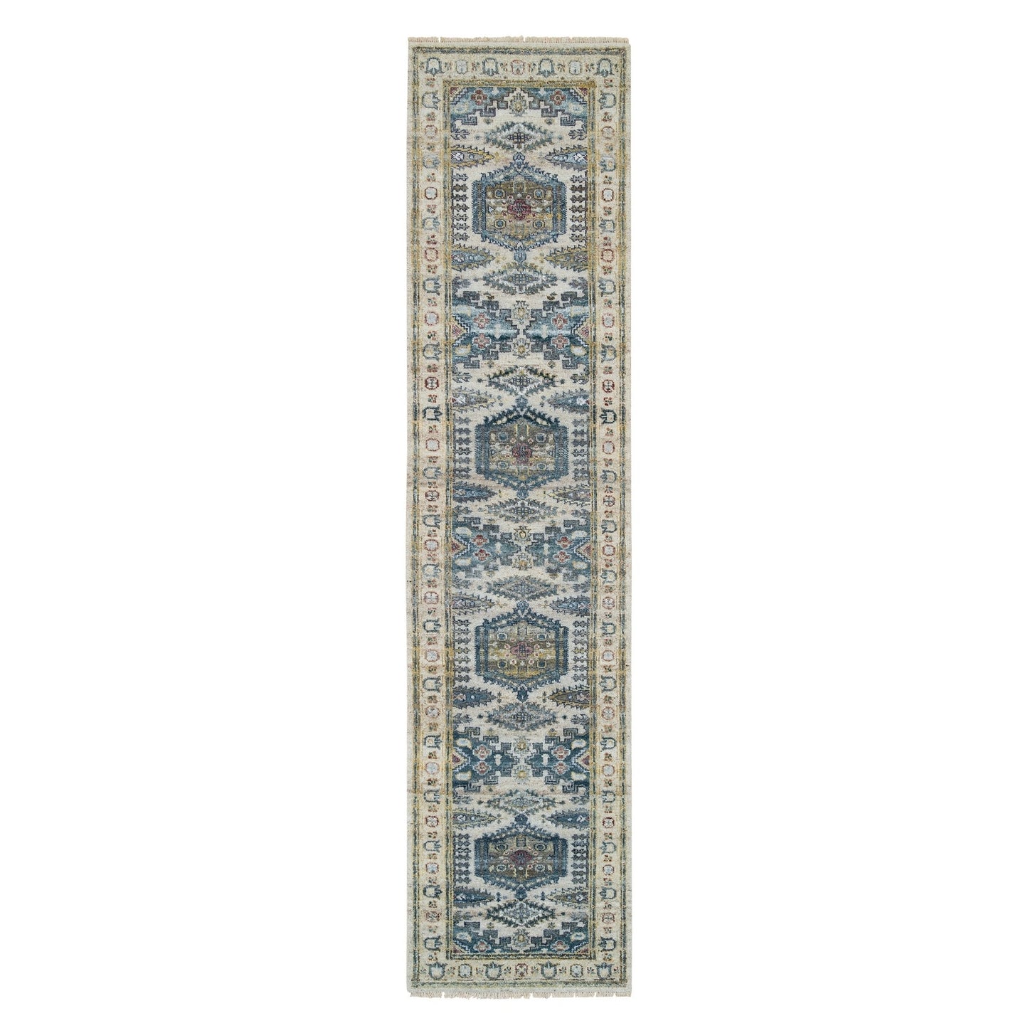 2'7"X11'10" Ivory Hand Knotted Reimagined Viss Design Runner Oriental Rug