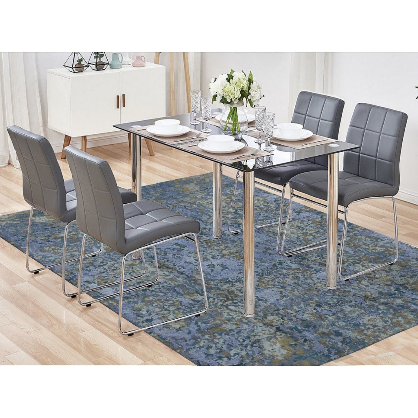 8'X9'10" Gray Abstract Design Wool And Silk Hand Knotted Oriental Rug