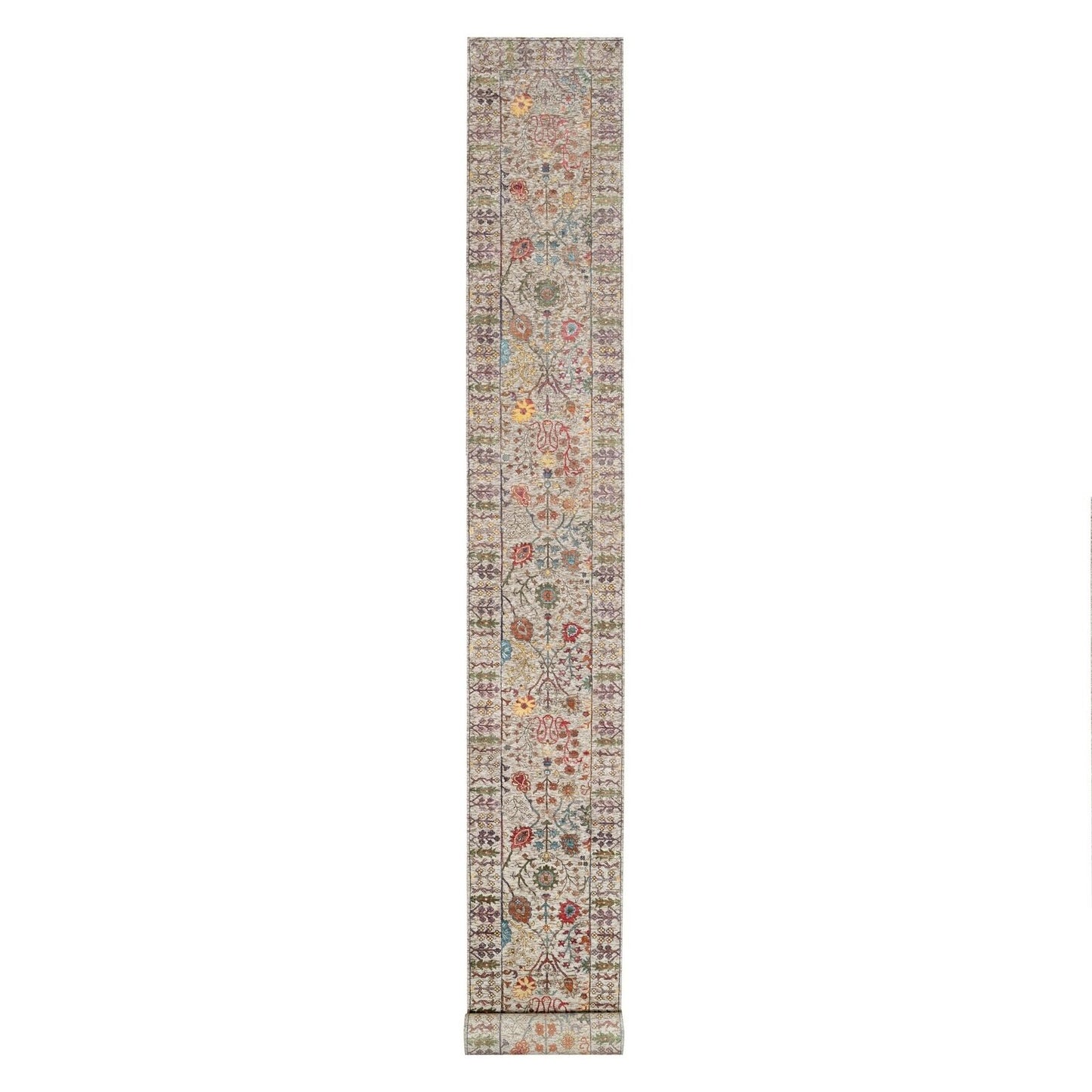 2'6"X23'10" Beige Wool And Silk Hand Knotted Vase Design Xl Runner Rug