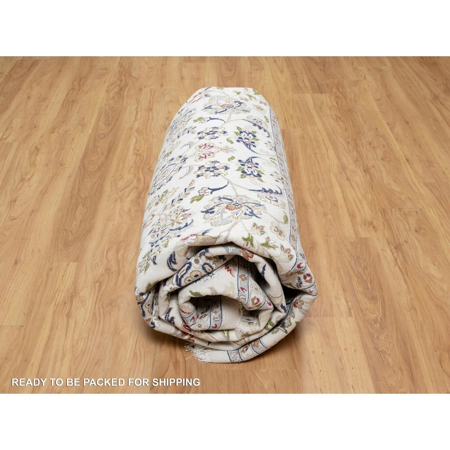 10'X10' White Wool And Silk Hand Knotted 250 Kpsi Nain Design Square Rug