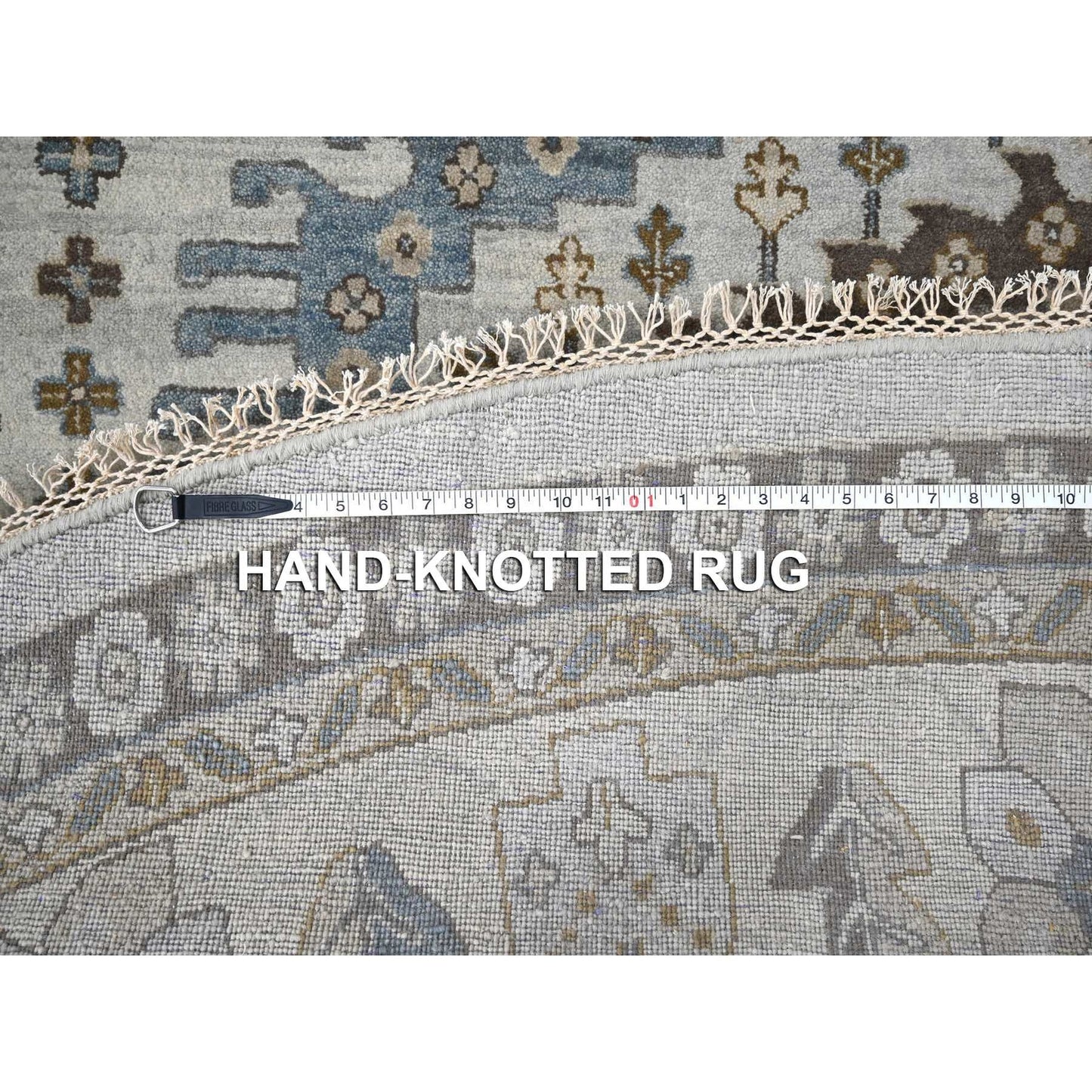 12'X12' Gray Hand Knotted Farsian Geometrical Medallions Wool Round Rug
