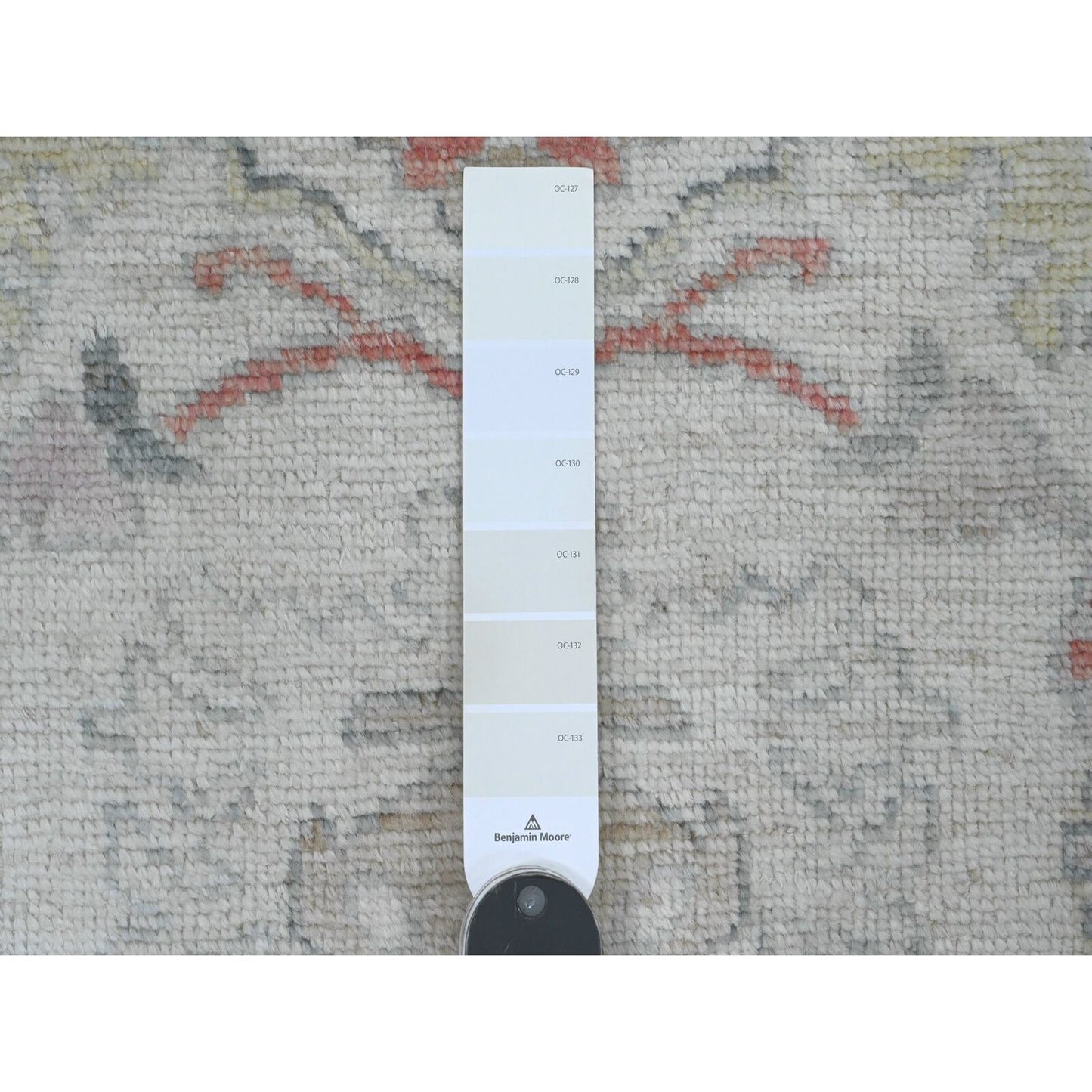 3'1"X22'4" White Angora Oushak Leaf Design Hand Knotted Wool Runner Rug