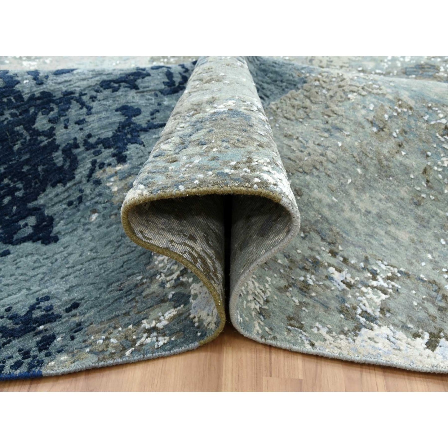 10'2"X10'2" Gray Hand Knotted Abstract Design Wool Round Oriental Rug