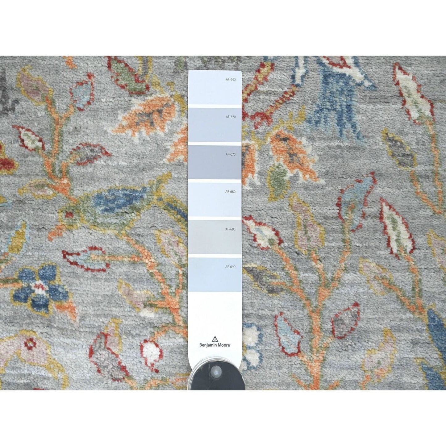 2'X6'2" Misty Gray Peshawar Bird Design Hand Knotted Soft Wool Runner Rug