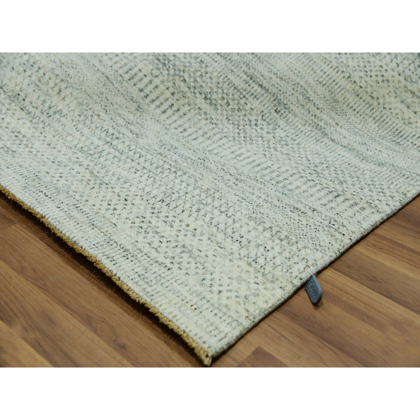 14'X14' Eggnog White Hand Knotted Modern Grass Design Wool Square Rug