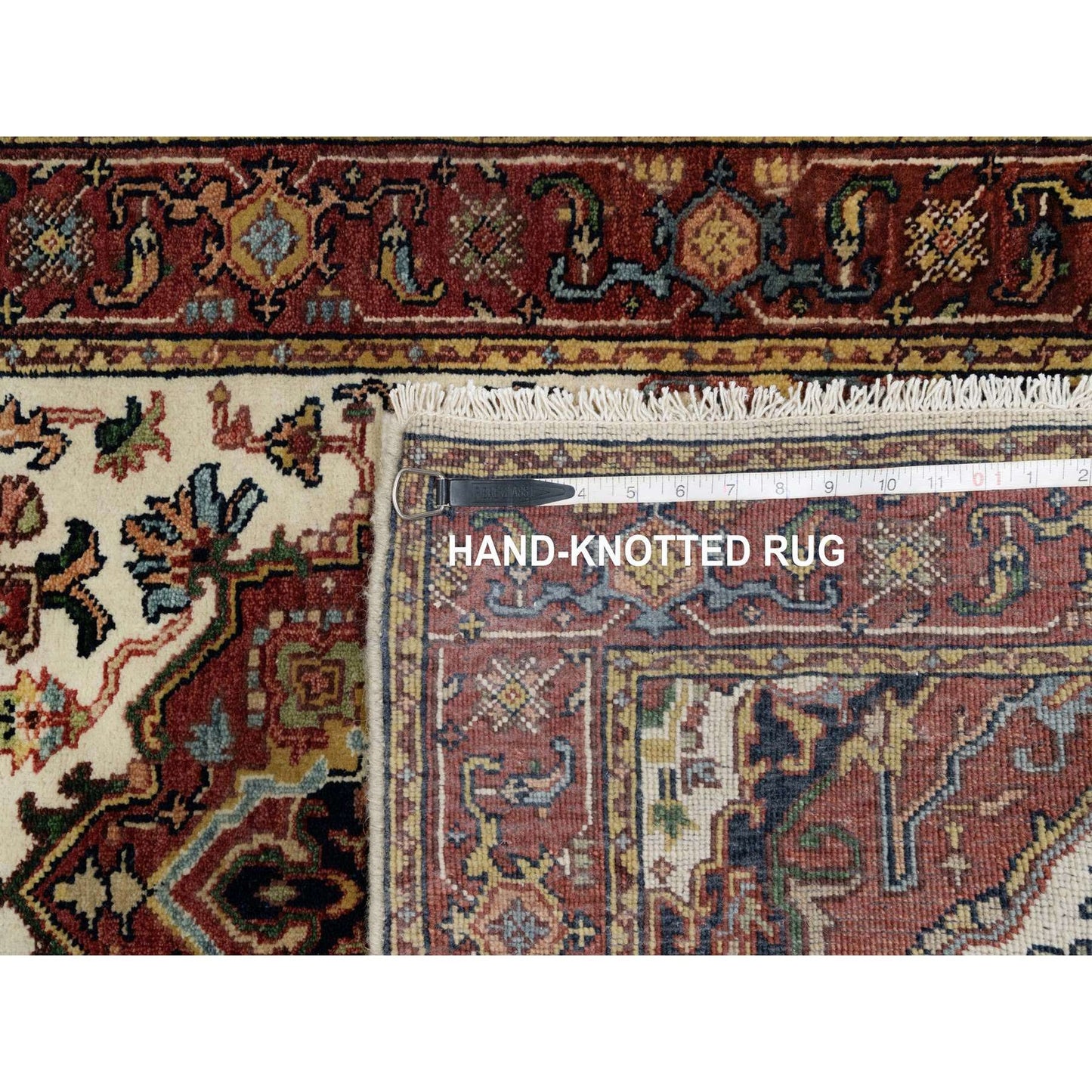 2'7"X6'2" White Wool Antiqued Heris Re-Creation Hand Knotted Runner Rug