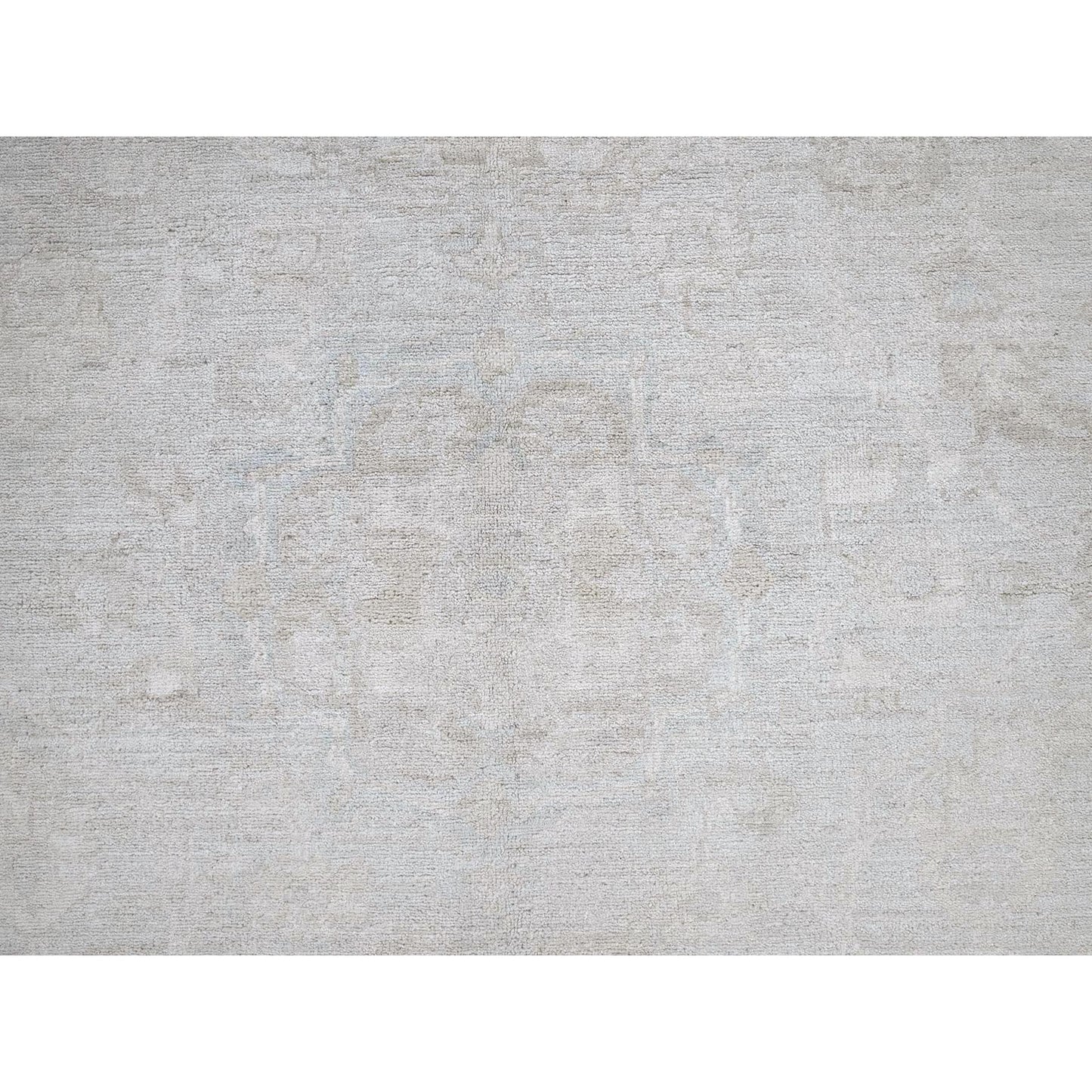 8'X9'10" Cloud Gray White Wash Peshawar Hand Knotted 100% Wool Oriental Rug