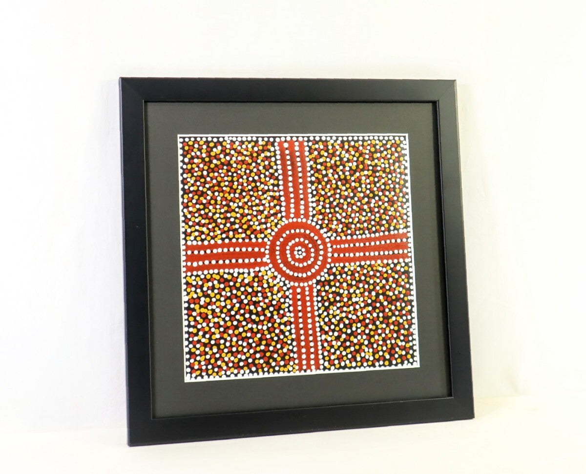 Paddy Bird Jungala "Mulga Seed" Aboriginal Dot Painting Acrylic On Canvas Signed