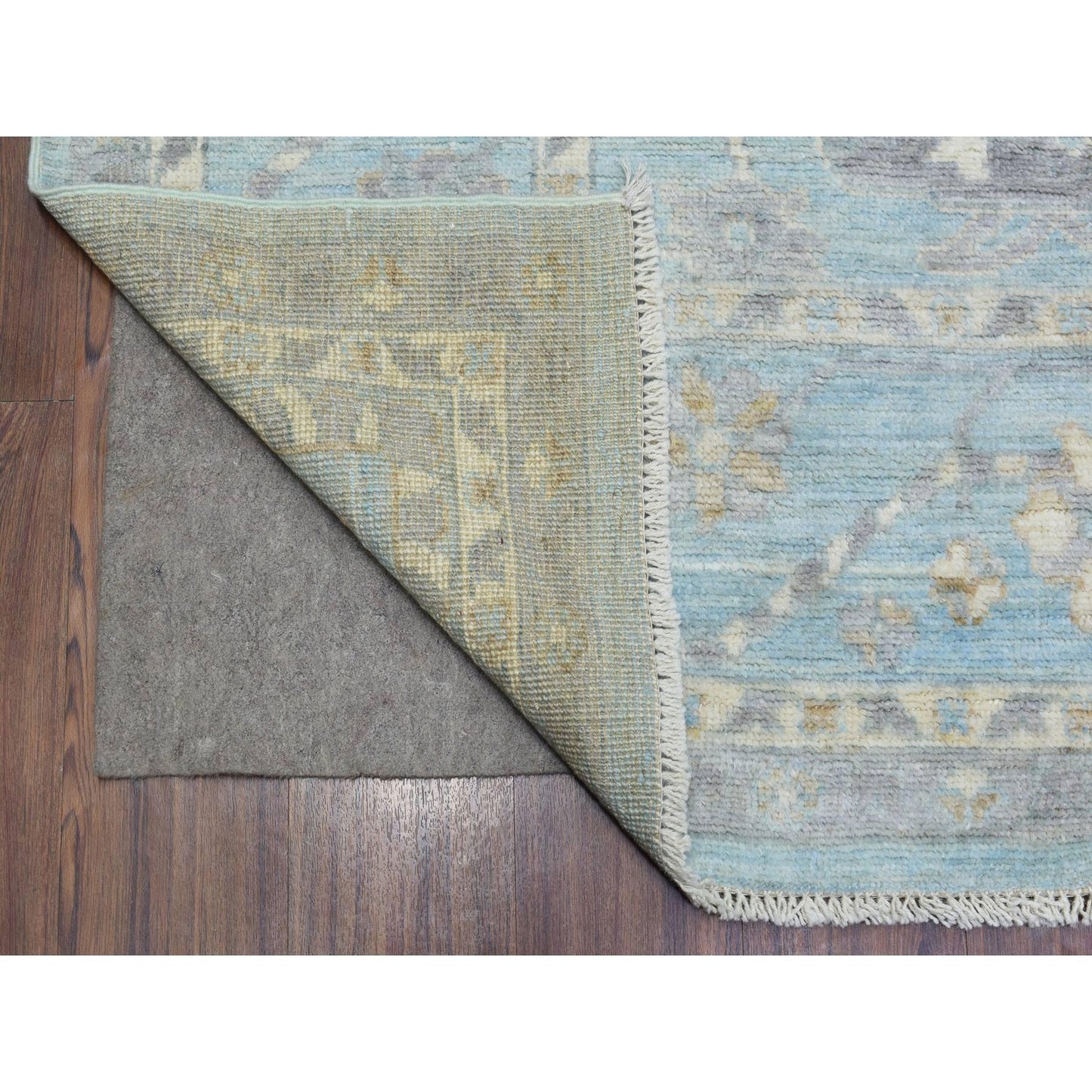 8'X9'8" Light Blue Soft Wool Hand Knotted Afghan Angora Oushak Rug