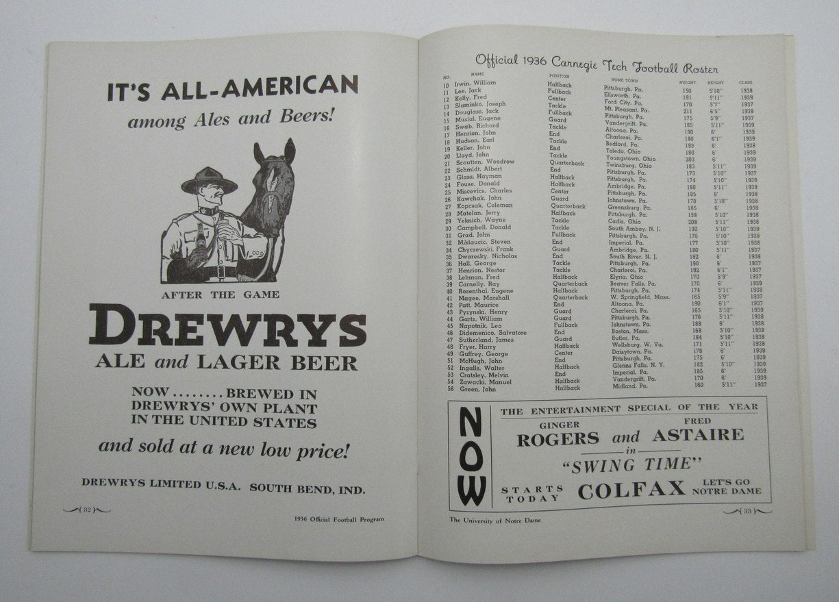 October 3, 1936 Carnegie Tech Vs. Notre Dame Ncaa