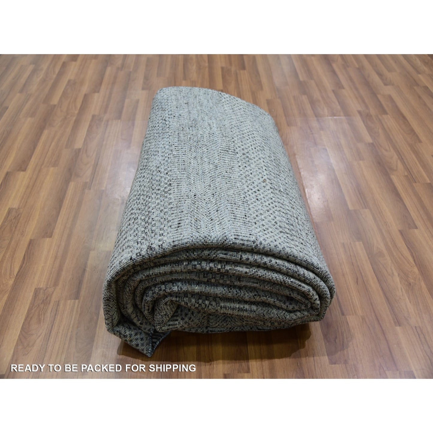 10'X10' Trout Gray Hand Knotted Modern Grass Design Undyed Wool Round Rug