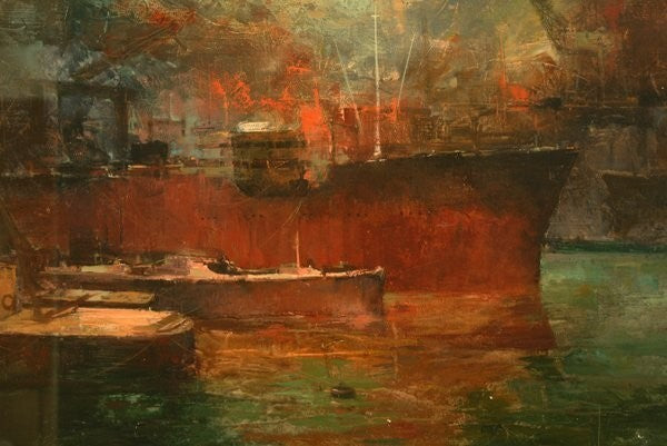 Vilmon Spanish Artist Original Oil Painting On Canvas "Harbor Scene" Signed F20