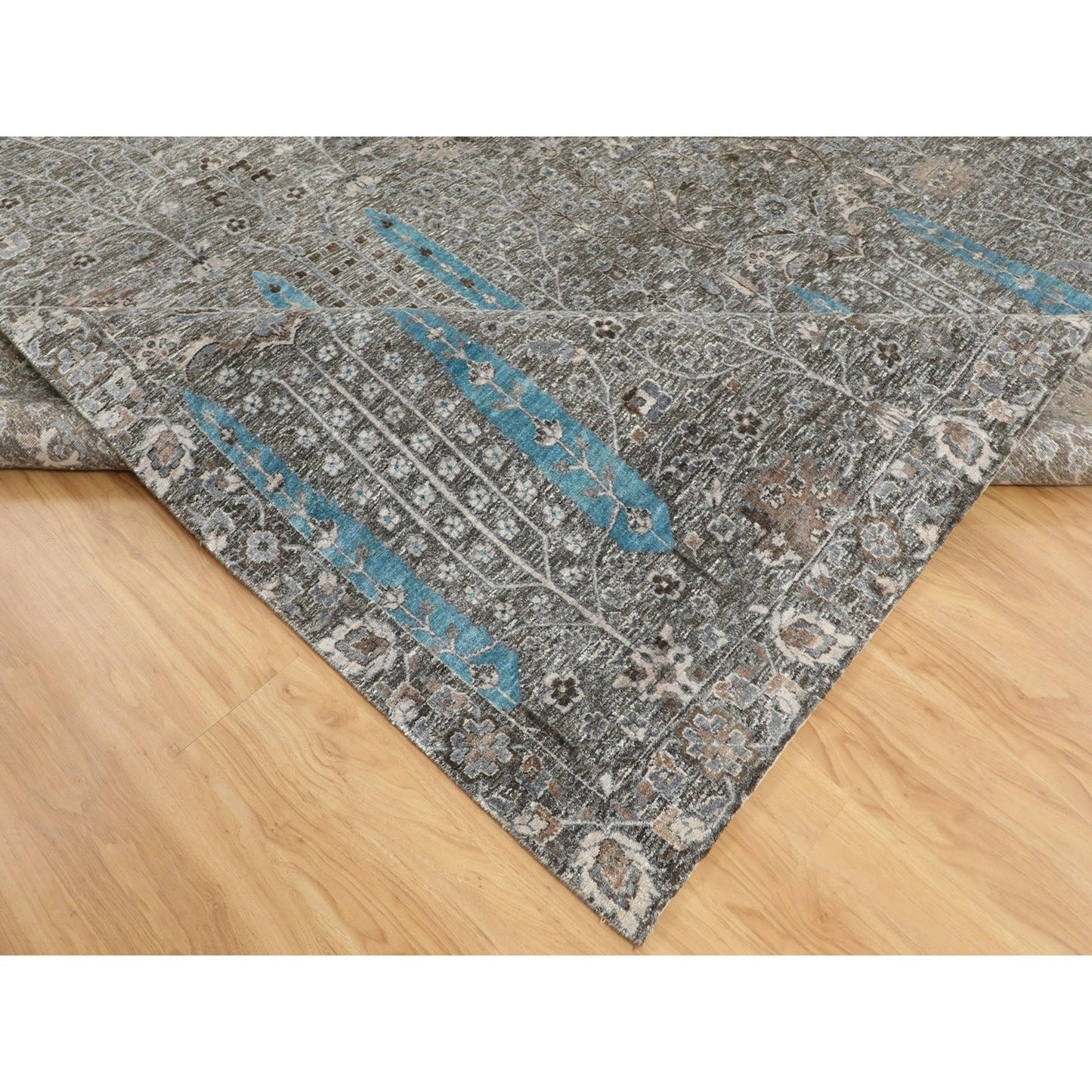 10'X10' Square Cypress Tree Design Silk Withtextured Wool Handknotted Rug