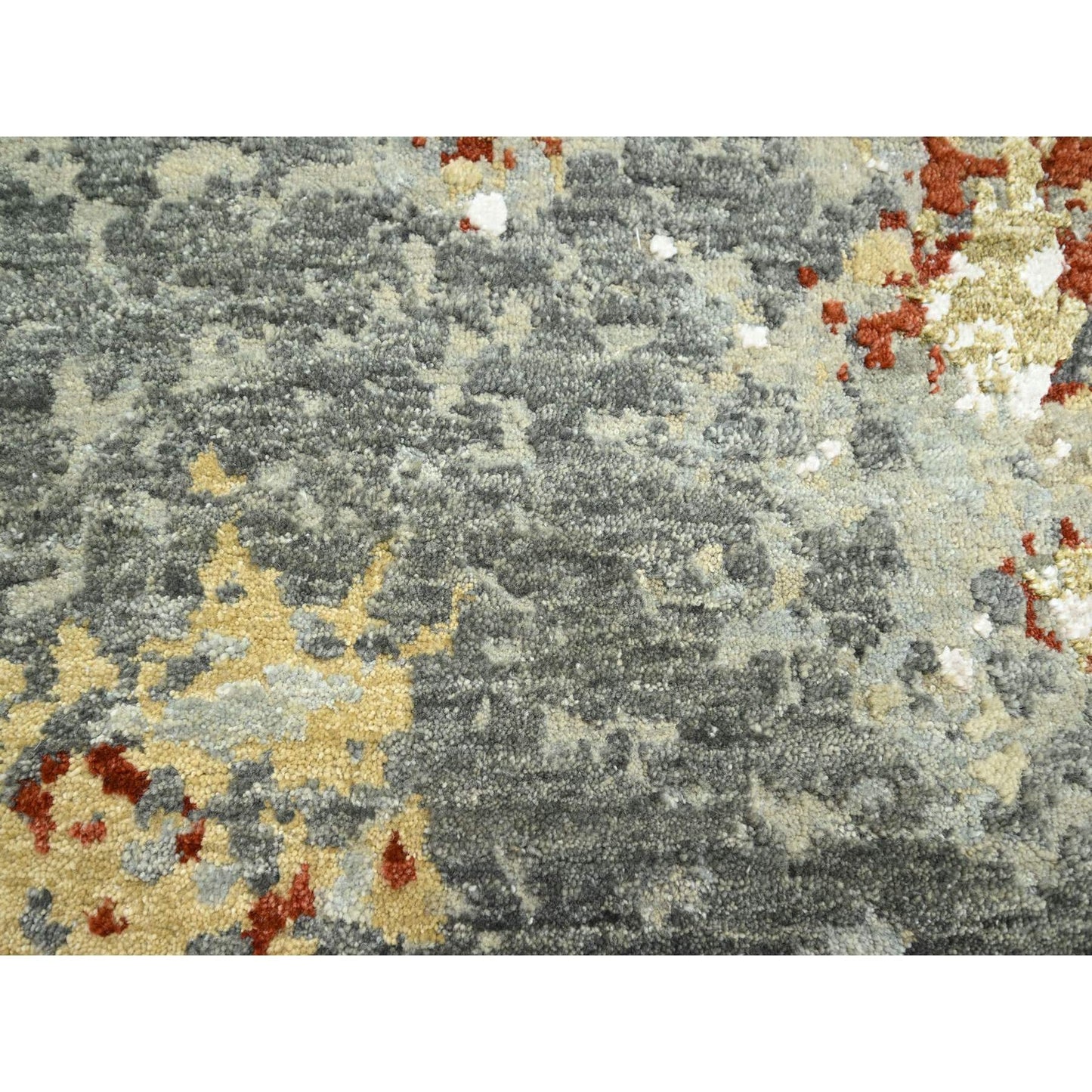 7'10"X10'1" Gray Abstract Design Pure Wool Hand Knotted Oriental Rug