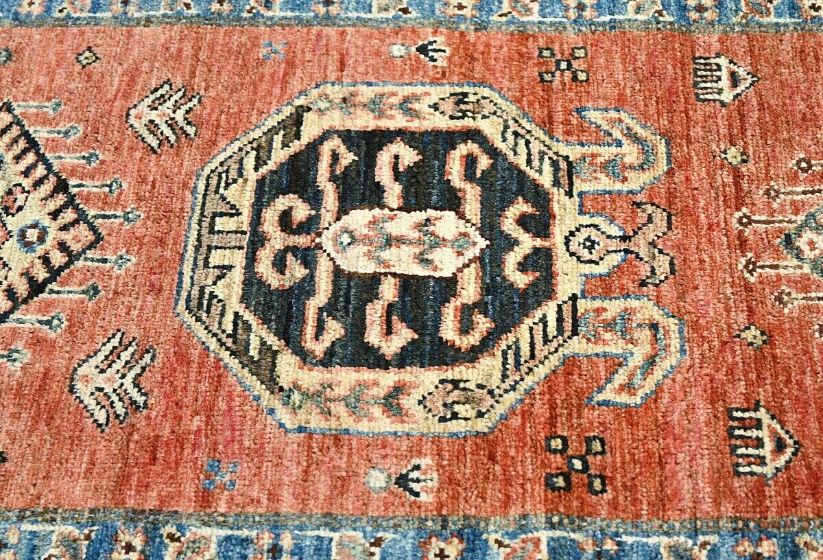 Handmade Kazak Runner Rug Rusty Red Tribal